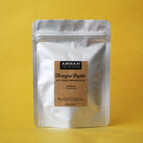 Envase Doypack de Té Negro Ceylán Amman Tea Blends con propiedades antiestrés y cardioprotectoras sobre fondo amarillo.