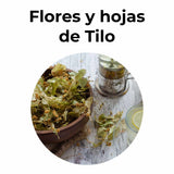 Flores y hojas de tilo secas para infusión herbal, conocidas por su efecto relajante y por favorecer momentos de calma y bienestar.