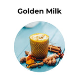 Golden milk o leche dorada con cúrcuma y especias naturales, bebida antiinflamatoria caliente.