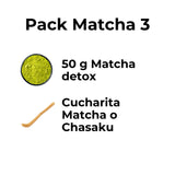 Pack de Matcha detox 50g con cucharita de bambú chasaku para dosificación precisa del té Matcha.