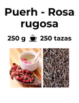 Té rojo Puerh combinado con Rosa rugosa. Un té saludable rico en antioxidantes que combate el estrés y te hace perder peso