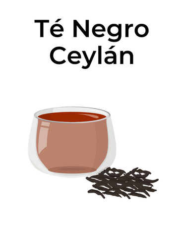 Té negro Ceylán a granel, de color negro oscuro representado en una taza