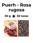 Té rojo Puerh combinado con Rosa rugosa. Un té saludable rico en antioxidantes que combate el estrés y te hace perder peso