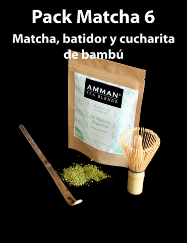 Pack 6: 50 g Té Matcha detox + Batidor (Chasen) + Cucharita de Bambú (Chasaku) Desafío Detox 25 días