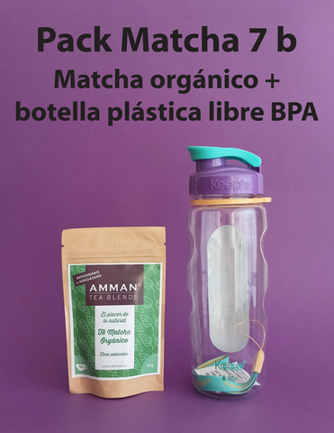 Pack 7 b: 50 g Té Matcha detox Amman + botella plástica libre de BPA