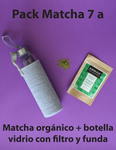 Pack 7 a: 50 g Té Matcha detox + Botella vidrio con filtro y funda Desafío Detox 50 días