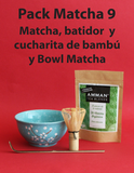 Pack 9: 50 g Té Matcha detox + Batidor (Chasen) + Cucharita de bambú (Chasaku) + Bowl Matcha negro Desafío Detox 50 días